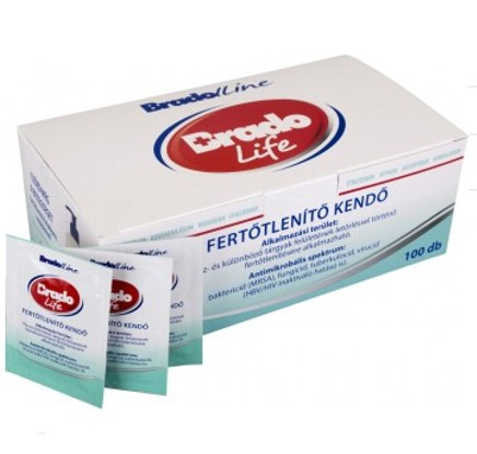 Fertőtlenítő BRADOLIFE törlőkendő 100 db/doboz