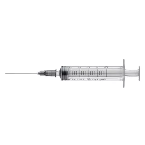 Fecskendő tűvel, egyszer használatos 5 ml + 22 G 1 1/2 gumidugós