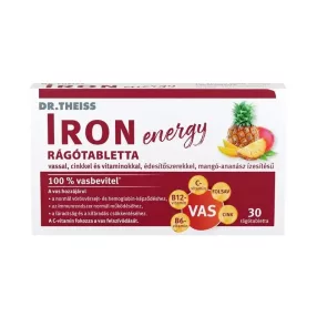   Dr.Theiss iron energy rágótabletta vassal, cinkkel és vitaminokkal mangó-ananász ízben 30 db