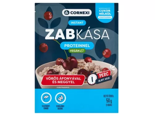 Cornexi vörösáfonyás-meggyes protein zabkása édesítőszerrel, vegán 50g