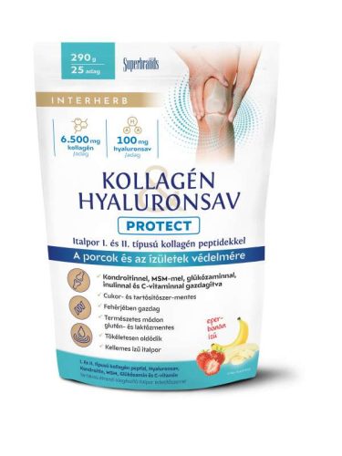 Interherb Kollagén & Hyaluronsav Porcépítő Eper-banán ízű  italpor Protect 290g