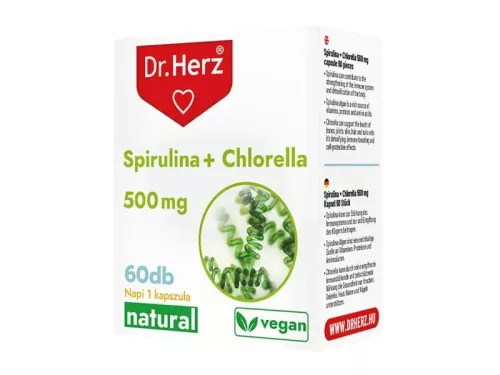 Dr. Herz Spirulina + Chlorella Kapszula 500 mg 60 db