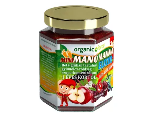 Organic force mini manó manna elixír béta-glükán tartalmú gyümölcs-zöldség koncentrátum gyerekeknek 1 éves kortól 210 g