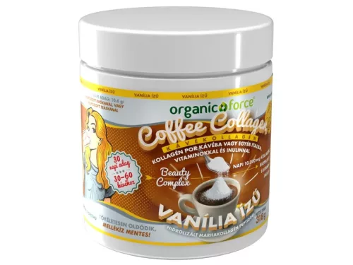 Organic force kávé kollagén por kávéba vagy egyéb italba vitaminokkal és inulinnal vanília 318 g