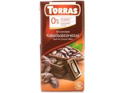 Torras Étcsokoládé kakaóbabtörettel hozzáadott cukor nélkül 75g