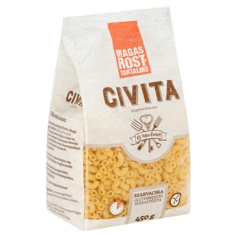 CIVITA gluténmentes kukorica száraztészta szarvacska 450 g