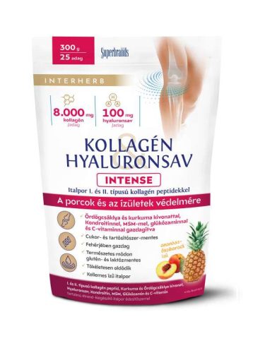 Interherb Kollagén & Hyaluronsav Porcépítő Ananász-őszibarack ízű italpor Intense 300 g