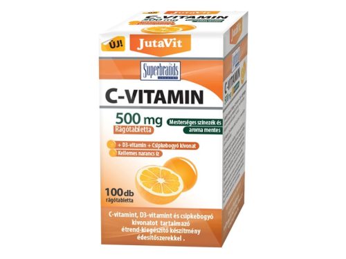 JutaVit C-vitamin 500mg + D3 vitamin + Csipkebogyó kivonat rágótabletta 100db