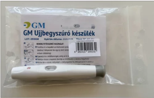 GM ujjbegyszúró készülék, állítható szúrási mélységgel