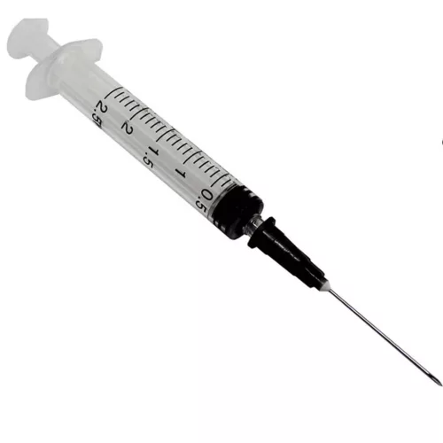 Fecskendő egyszer használatos 2,5 ml + 22 G 1 1/2 gumidugós