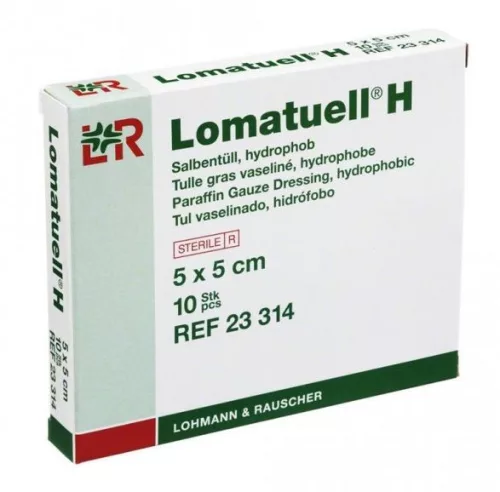 Lomatuell h kenőcstüll 5 x 5 cm 23314 (10 db/doboz) impregnált gézlap steril (lohmann)