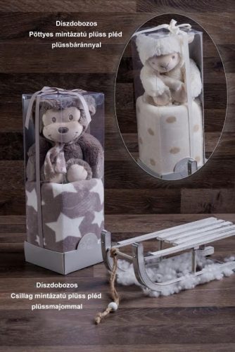 Naturtex szürke majom plüss (15 cm)+plüss pléd 100x75 cm (PVC dobozban)