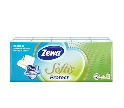 Zewa softis protect antibakteriális papírzsebkendő 10 x 9 darab/csomag