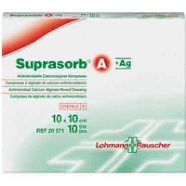 SUPRASORB A + AG ANTIMIKROBÁLIS KÁLCIUM+EZÜST ALGINÁT 10X10 CM SEBFEDŐ KÖTSZER (LOHMANN) 10DB/DOBOZ