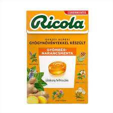 RICOLA GYÖMBÉR NARANCS-MENTA GYÓGYNÖVÉNYES CUKORKA 40 GR