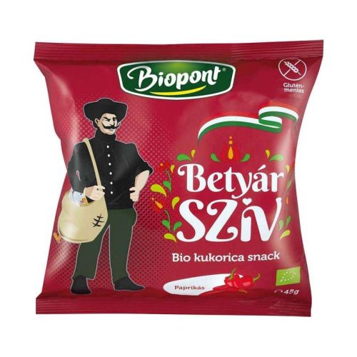 BIOPONT BIO KUKORICÁS SNACK BETYÁR SZÍV PAPRIKÁS 45 GR GM