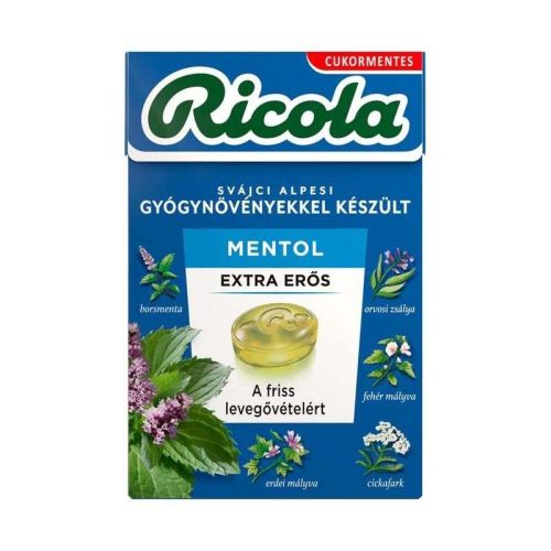 RICOLA EXTRA ERŐS MENTOL GYÓGYNÖVÉNYES CUKORKA 40 GR