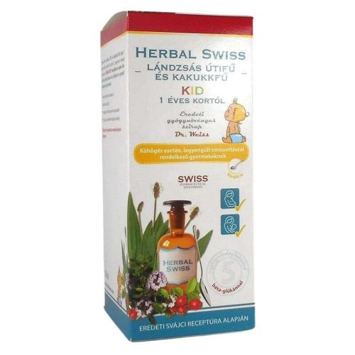 HERBAL SWISS KID FOLYÉKONY ÉTRENDKIEGÉSZÍTŐ SZIRUP 150 ML 1 ÉVES KORTÓL KÖHÖGÉSRE (TOROK,GARAT)