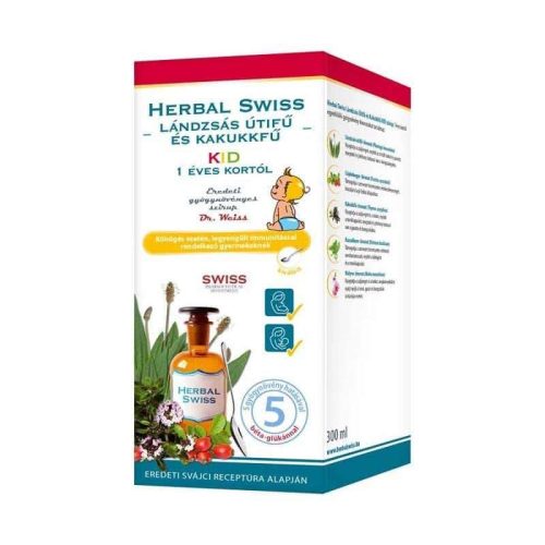 HERBAL SWISS KID FOLYÉKONY ÉTRENDKIEGÉSZÍTŐ SZIRUP 300 ML 1 ÉVES KORTÓL KÖHÖGÉSRE (TOROK,GARAT)