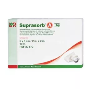   SUPRASORB A + AG ANTIMIKROBÁLIS KÁLCIUM+EZÜST ALGINÁT 5X5 CM SEBFEDŐ KÖTSZER (LOHMANN) 10DB/DOBOZ