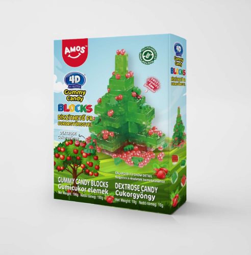 AMOS ÉPÍTHETŐ 4D GUMICUKOR DÍSZÍTHETŐ FA CUKORGYÖNGYÖKKEL 200 GR GLUTÉNMENTES